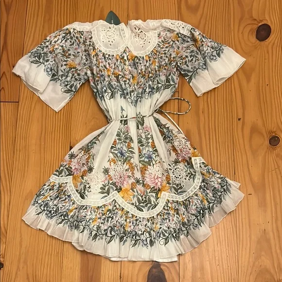 NWT Farm Rio for Anthropologie White Ruffled Smocked Mini Dress